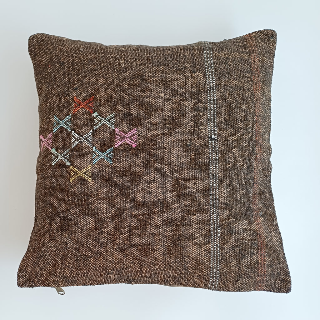 Moroccan Handmade Brown Cactus Silk Cushion Cover 16''x16'' / 40x40 CM