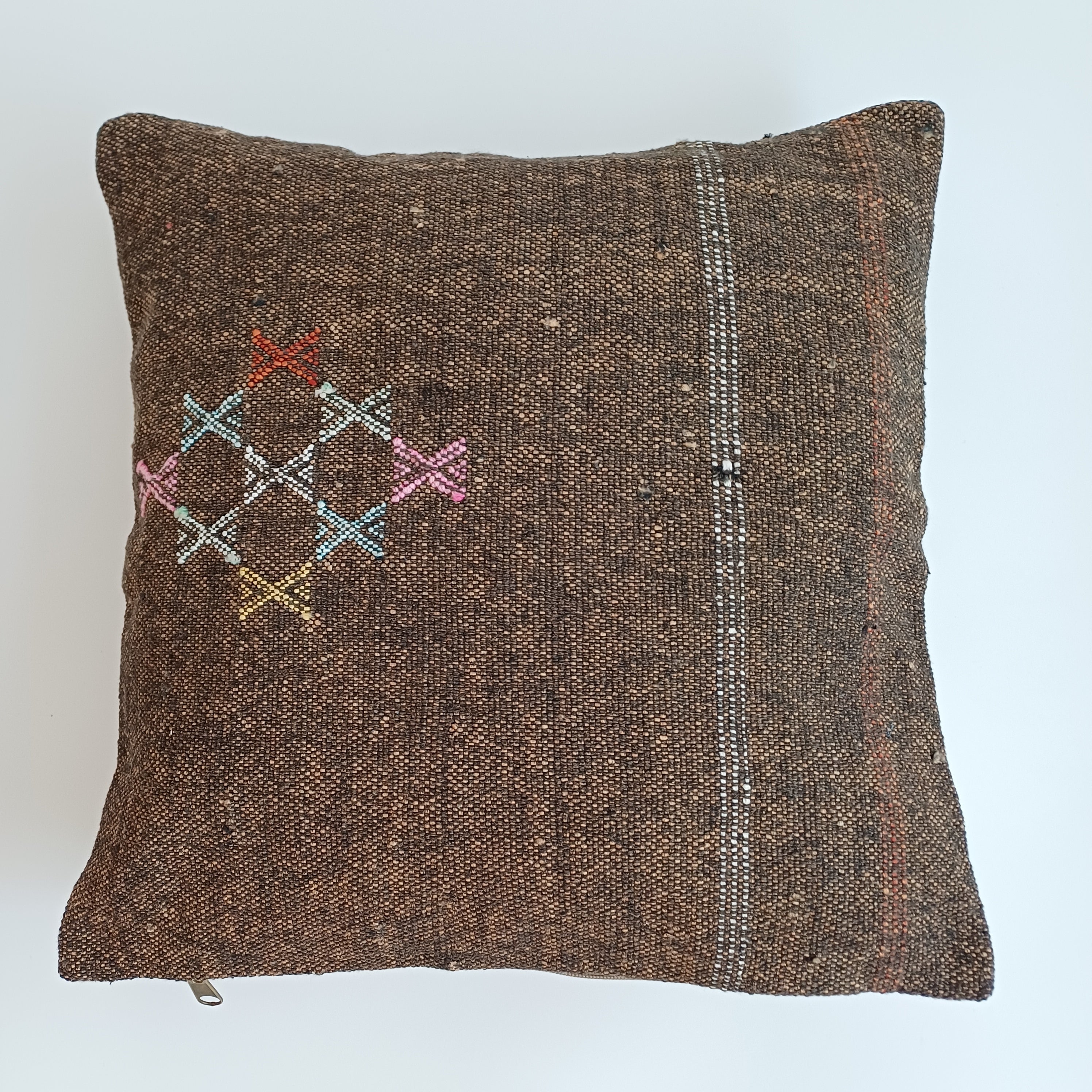 Moroccan Handmade Brown Cactus Silk Cushion Cover 16''x16'' / 40x40 CM