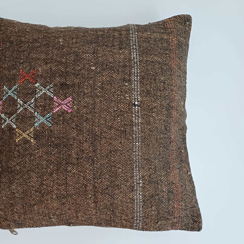 Moroccan Handmade Brown Cactus Silk Cushion Cover 16''x16'' / 40x40 CM