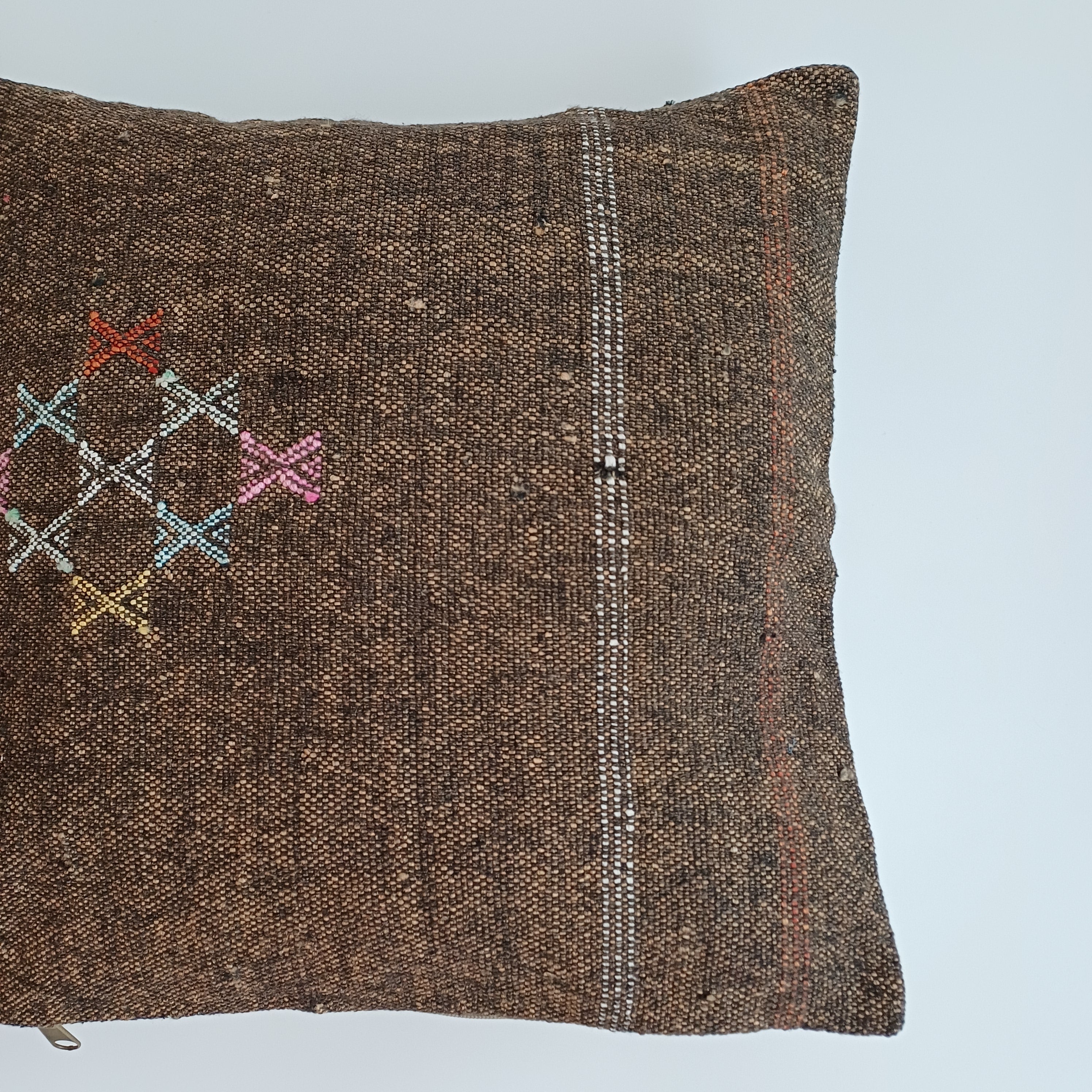 Moroccan Handmade Brown Cactus Silk Cushion Cover 16''x16'' / 40x40 CM