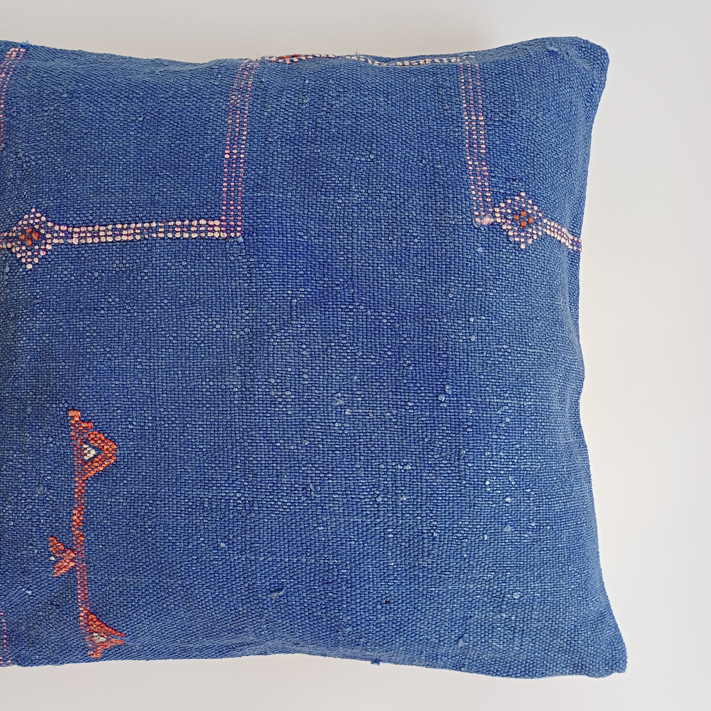 Moroccan Handmade Blue Cactus Silk Cushion Cover 16''x16'' / 40x40 CM