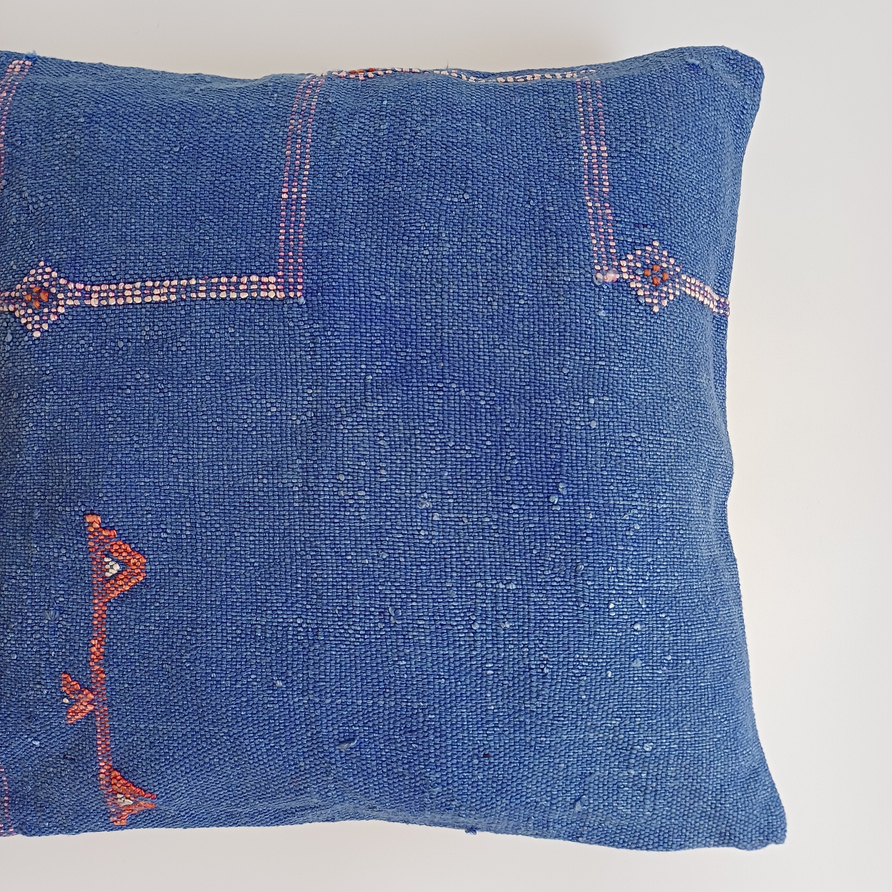 Moroccan Handmade Blue Cactus Silk Cushion Cover 16''x16'' / 40x40 CM