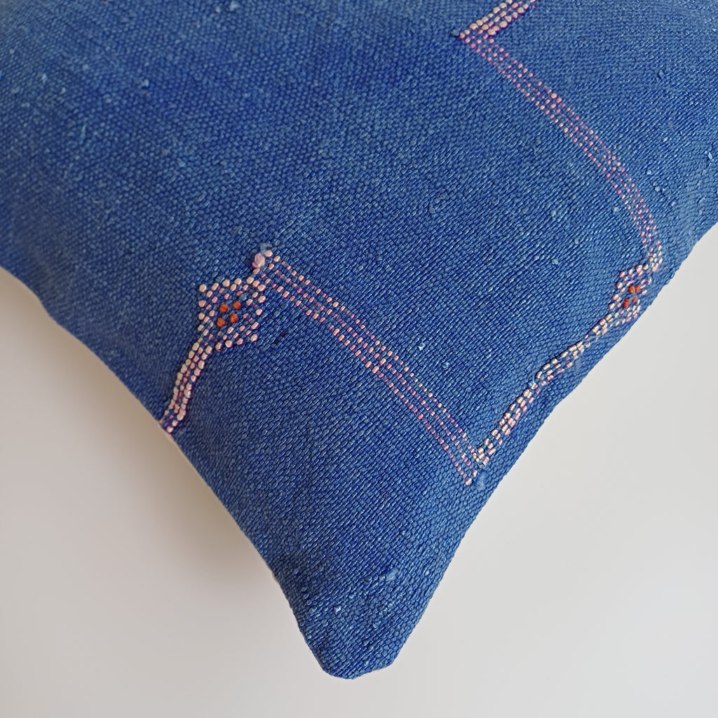 Moroccan Handmade Blue Cactus Silk Cushion Cover 16''x16'' / 40x40 CM
