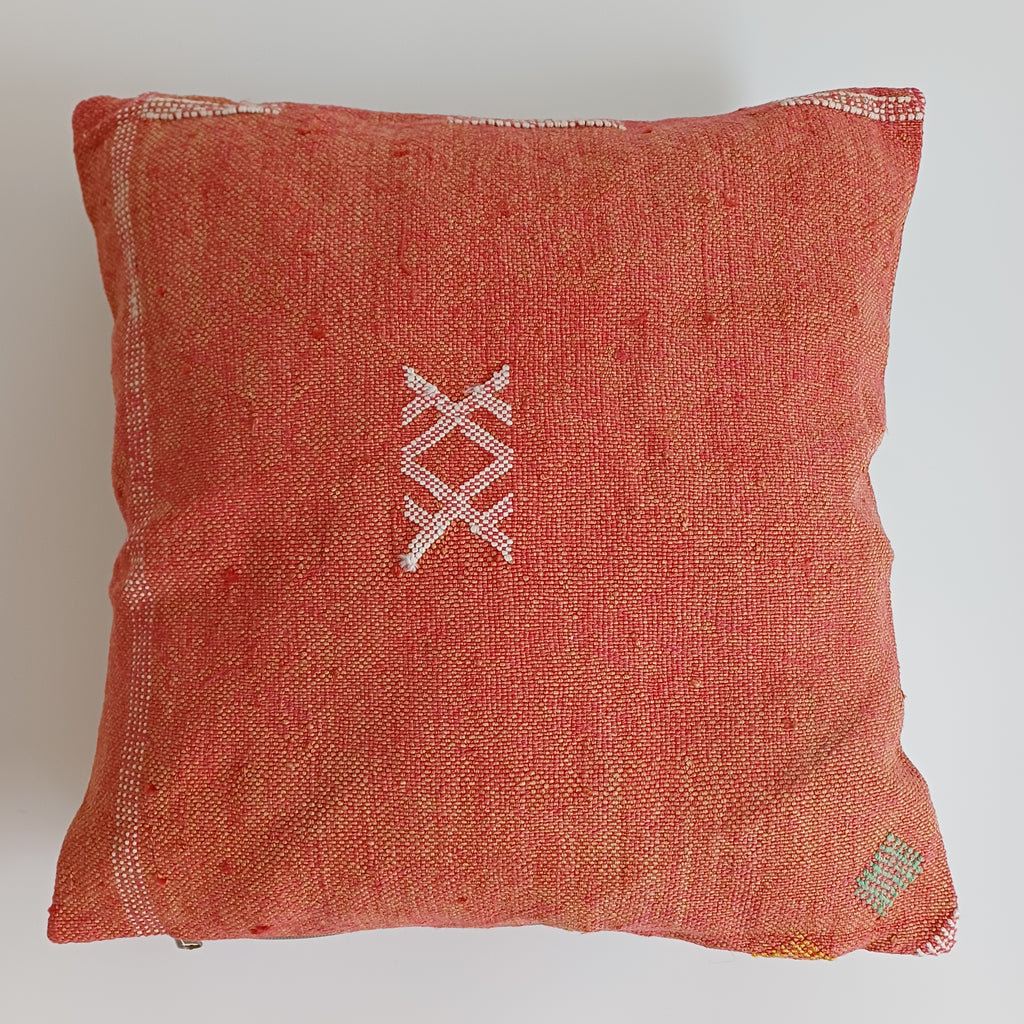Moroccan Handmade Orange Cactus Silk Cushion Cover 16''x16'' / 40x40 CM