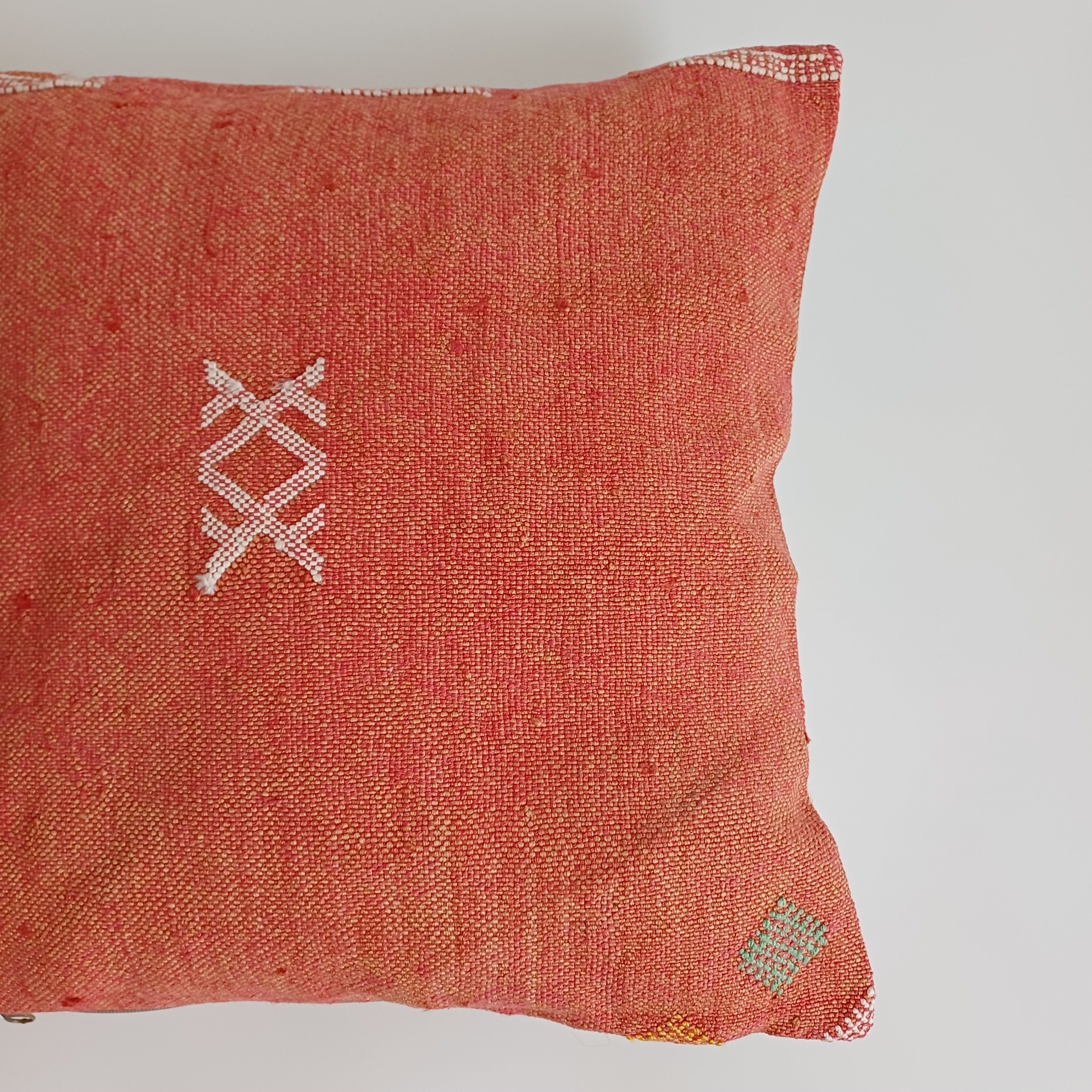 Moroccan Handmade Orange Cactus Silk Cushion Cover 16''x16'' / 40x40 CM