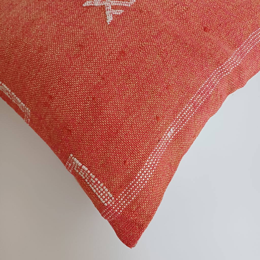 Moroccan Handmade Orange Cactus Silk Cushion Cover 16''x16'' / 40x40 CM
