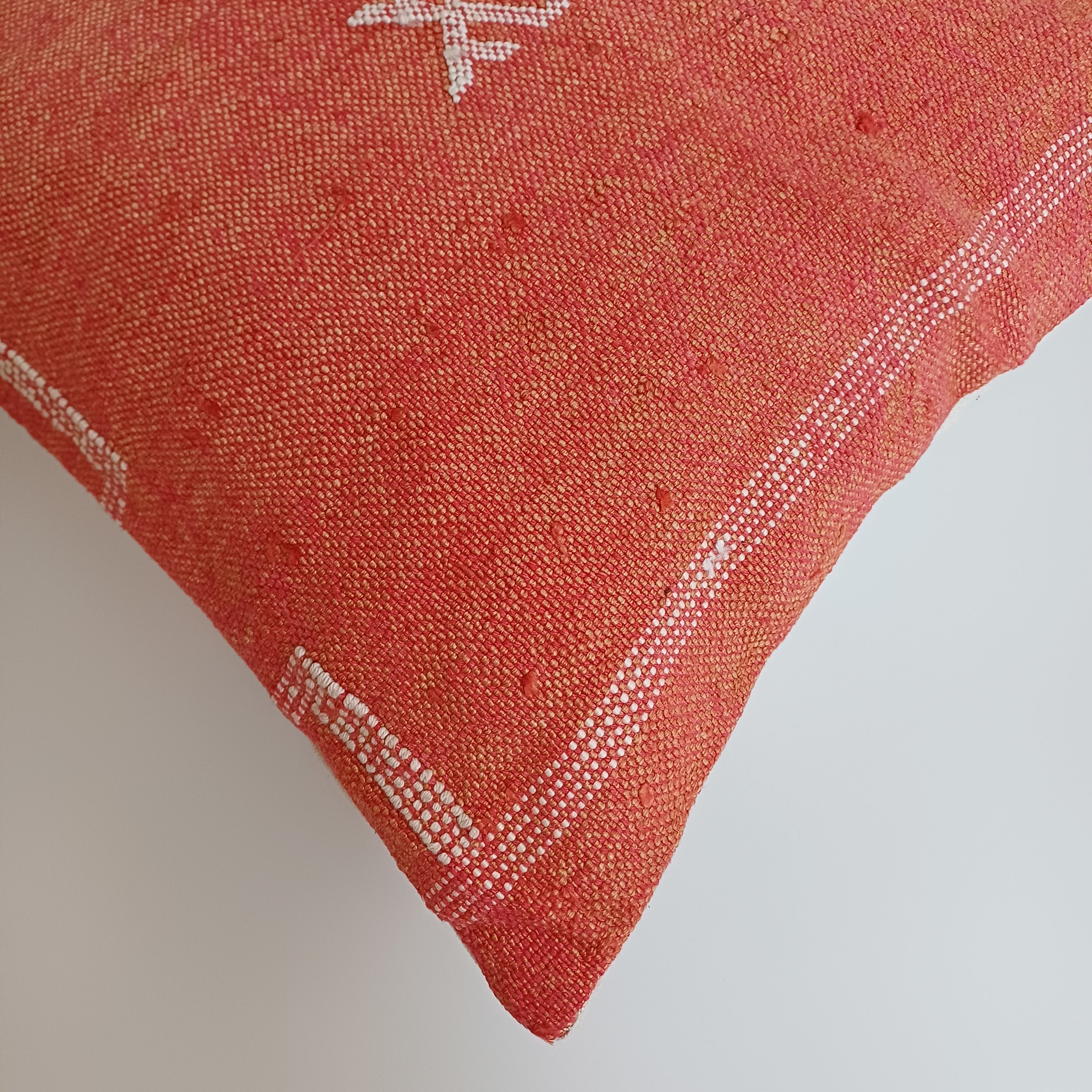 Moroccan Handmade Orange Cactus Silk Cushion Cover 16''x16'' / 40x40 CM