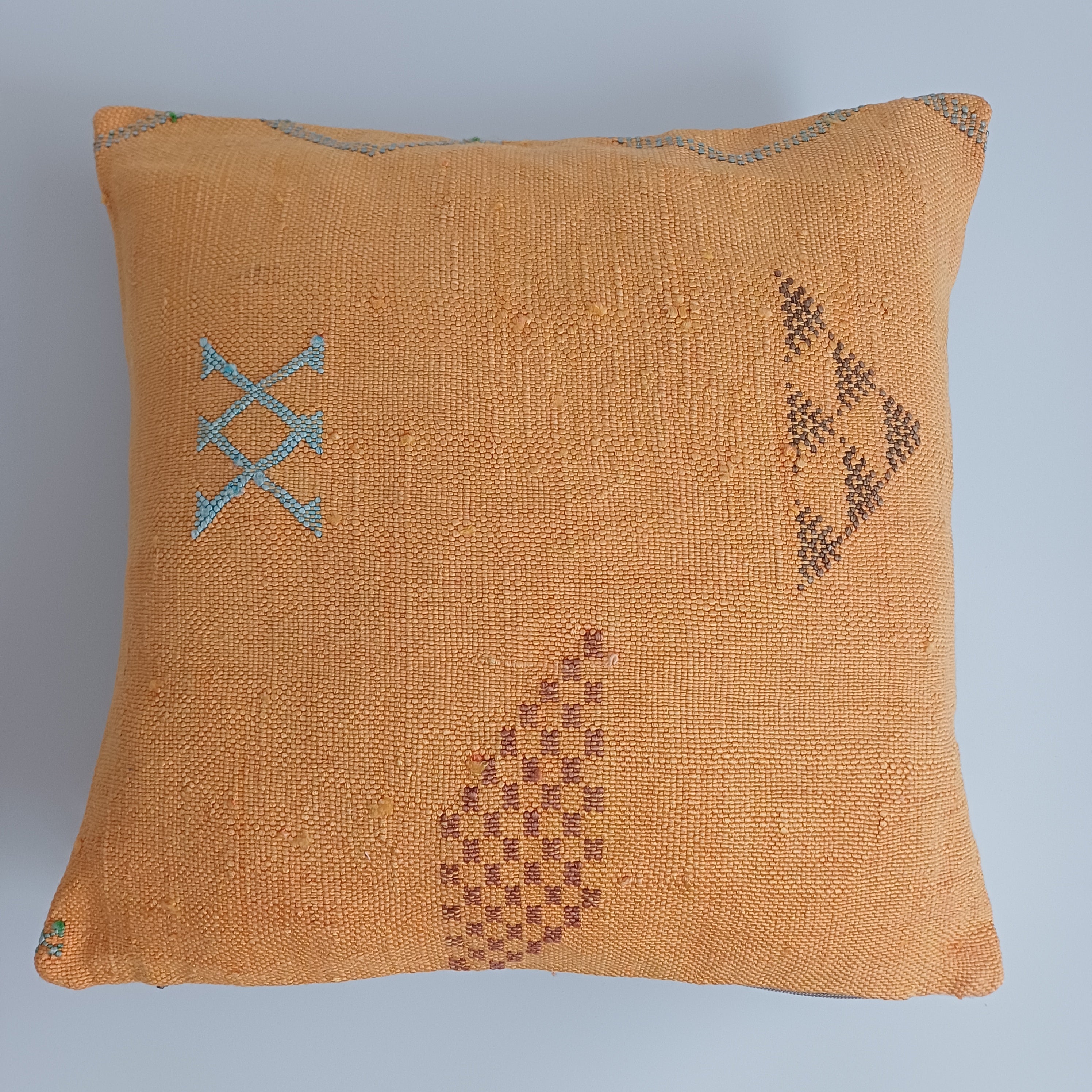 Moroccan Handmade Orange Cactus Silk Cushion Cover 16''x16'' / 40x40 CM