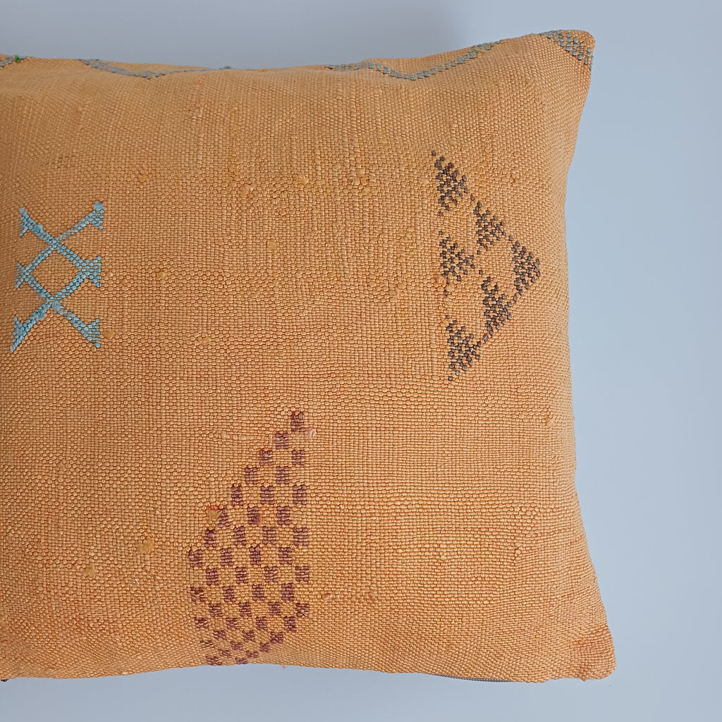 Moroccan Handmade Orange Cactus Silk Cushion Cover 16''x16'' / 40x40 CM