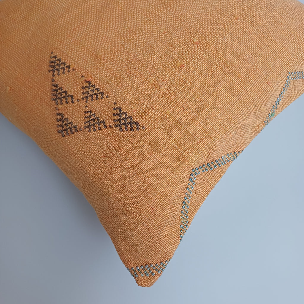 Moroccan Handmade Orange Cactus Silk Cushion Cover 16''x16'' / 40x40 CM