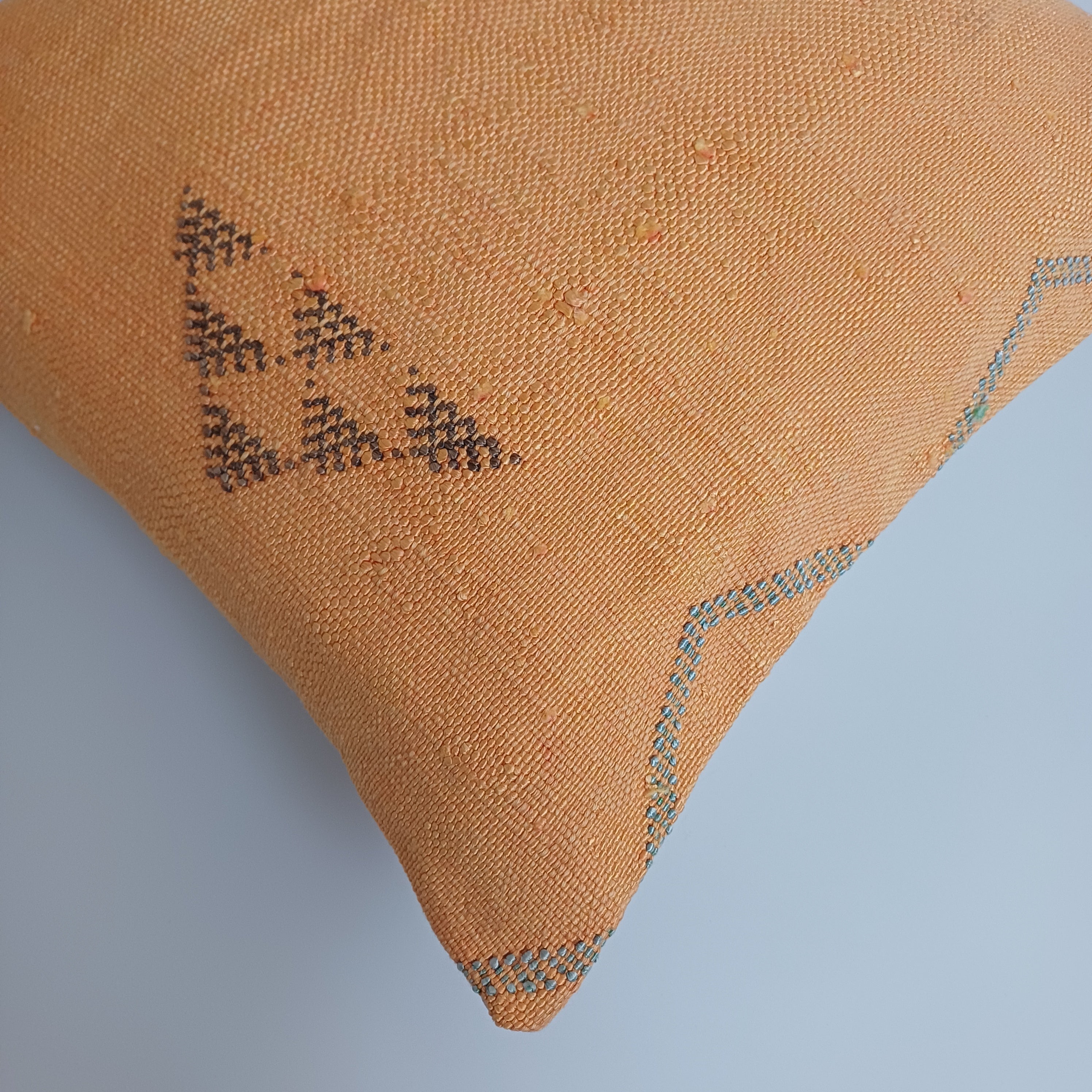 Moroccan Handmade Orange Cactus Silk Cushion Cover 16''x16'' / 40x40 CM