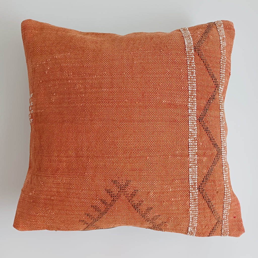 Moroccan Handmade Orange Cactus Silk Cushion Cover 16''x16'' / 40x40 CM