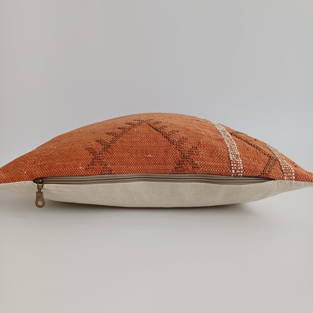 Moroccan Handmade Orange Cactus Silk Cushion Cover 16''x16'' / 40x40 CM