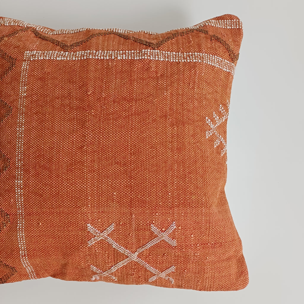 Moroccan Handmade Orange Cactus Silk Cushion Cover 16''x16'' / 40x40 CM