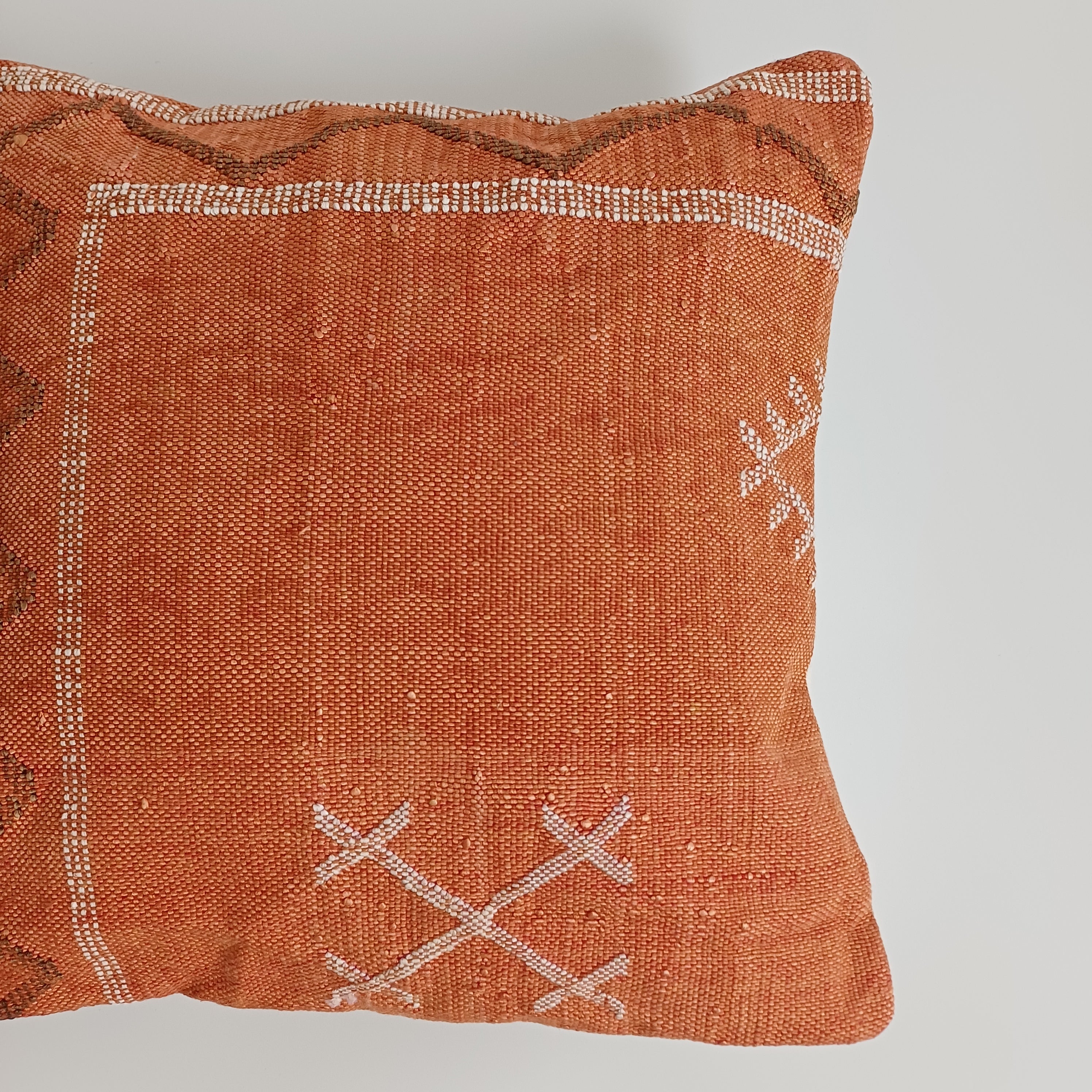 Moroccan Handmade Orange Cactus Silk Cushion Cover 16''x16'' / 40x40 CM