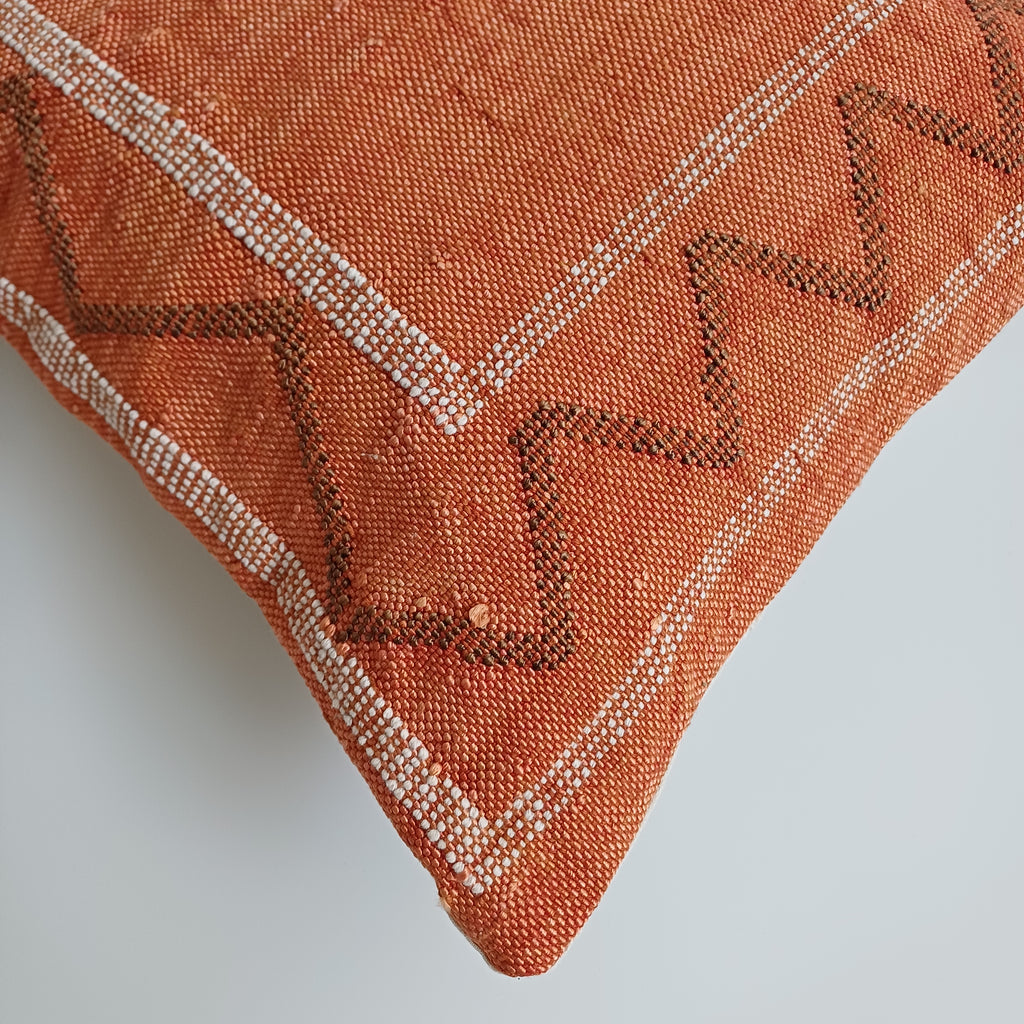 Moroccan Handmade Orange Cactus Silk Cushion Cover 16''x16'' / 40x40 CM