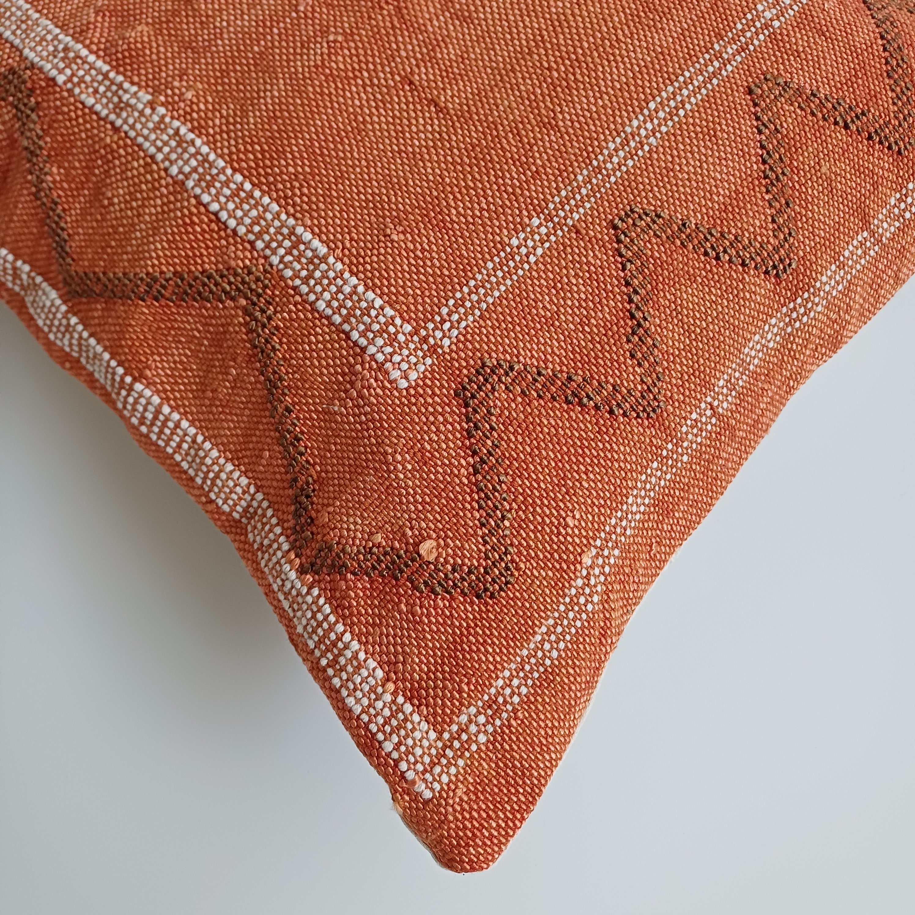 Moroccan Handmade Orange Cactus Silk Cushion Cover 16''x16'' / 40x40 CM