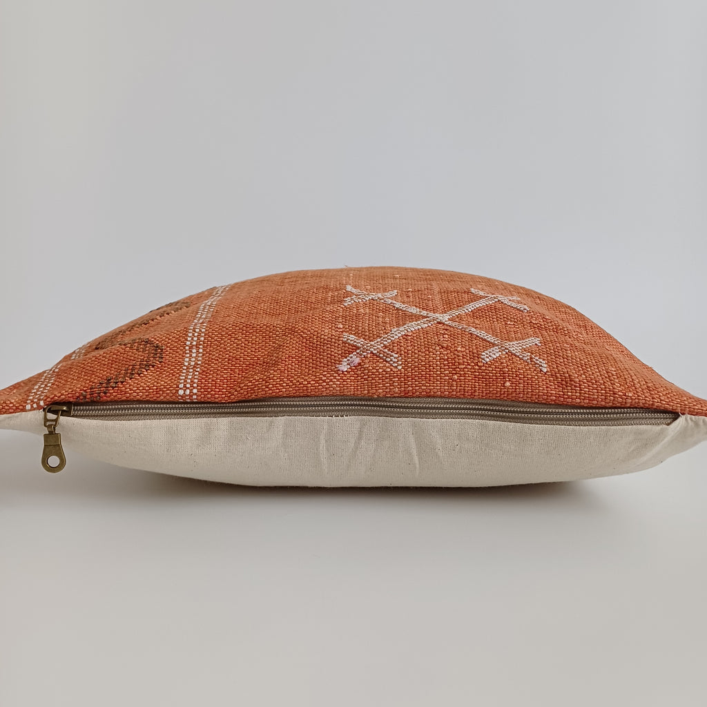 Moroccan Handmade Orange Cactus Silk Cushion Cover 16''x16'' / 40x40 CM