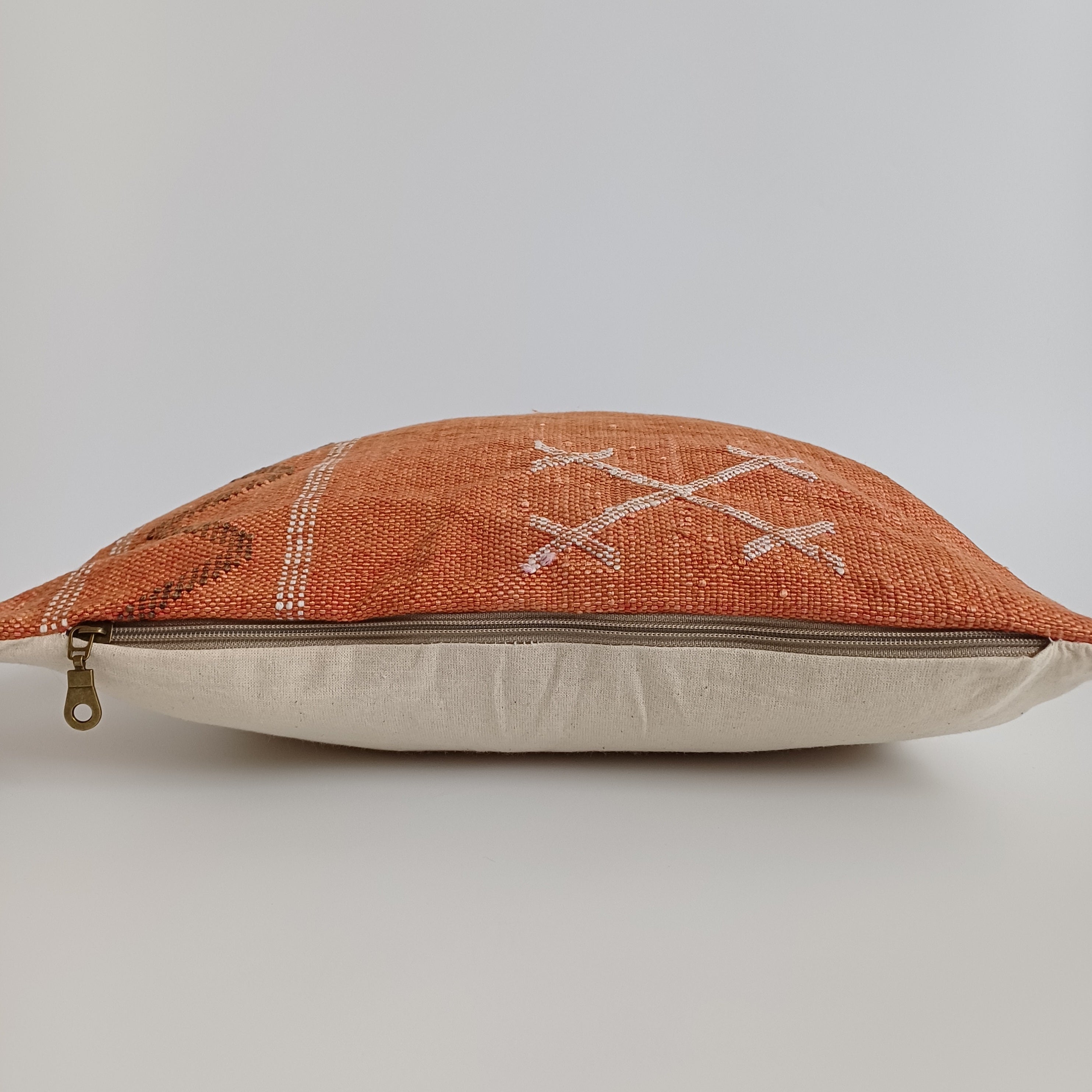 Moroccan Handmade Orange Cactus Silk Cushion Cover 16''x16'' / 40x40 CM
