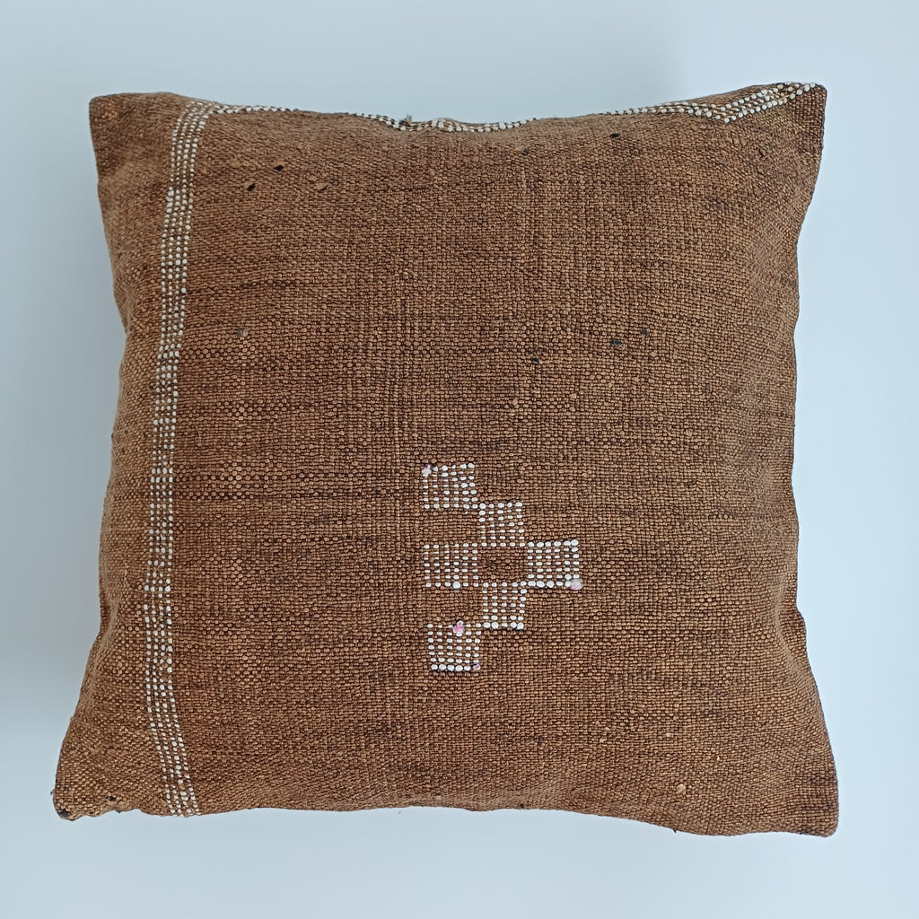 Moroccan Handmade Brown Cactus Silk Cushion Cover 16''x16'' / 40x40 CM