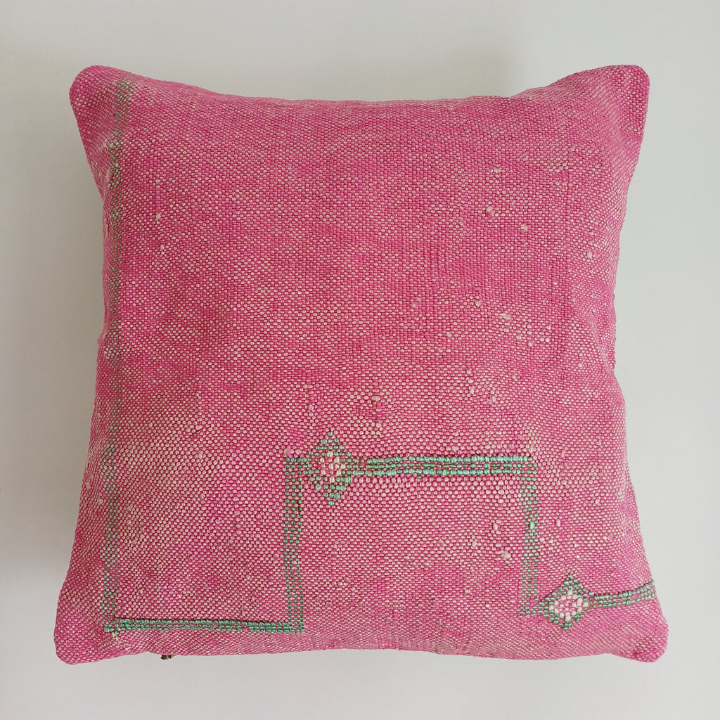Moroccan Handmade Pink Cactus Silk Cushion Cover 16''x16'' / 40x40 CM
