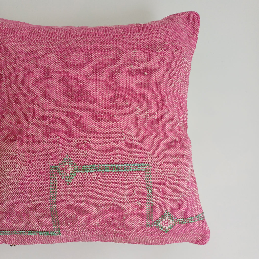 Moroccan Handmade Pink Cactus Silk Cushion Cover 16''x16'' / 40x40 CM