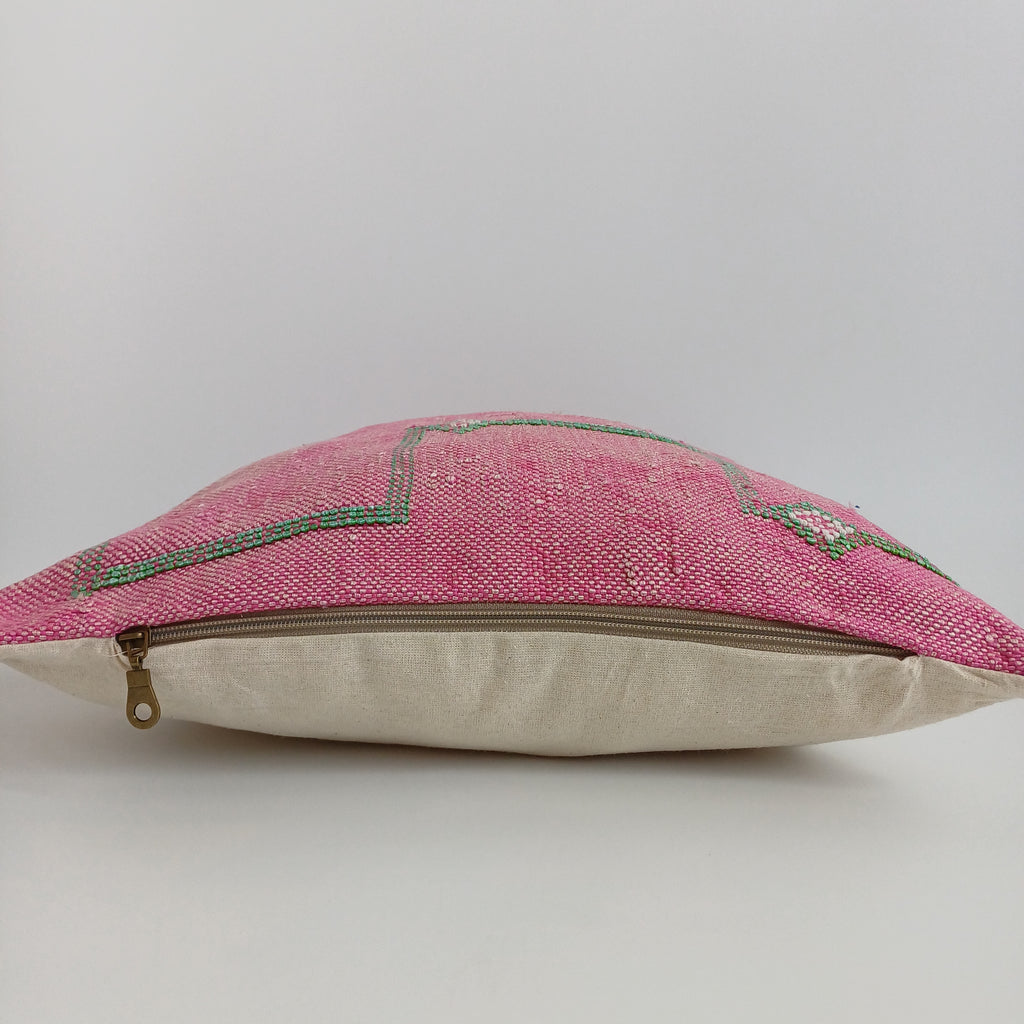 Moroccan Handmade Pink Cactus Silk Cushion Cover 16''x16'' / 40x40 CM