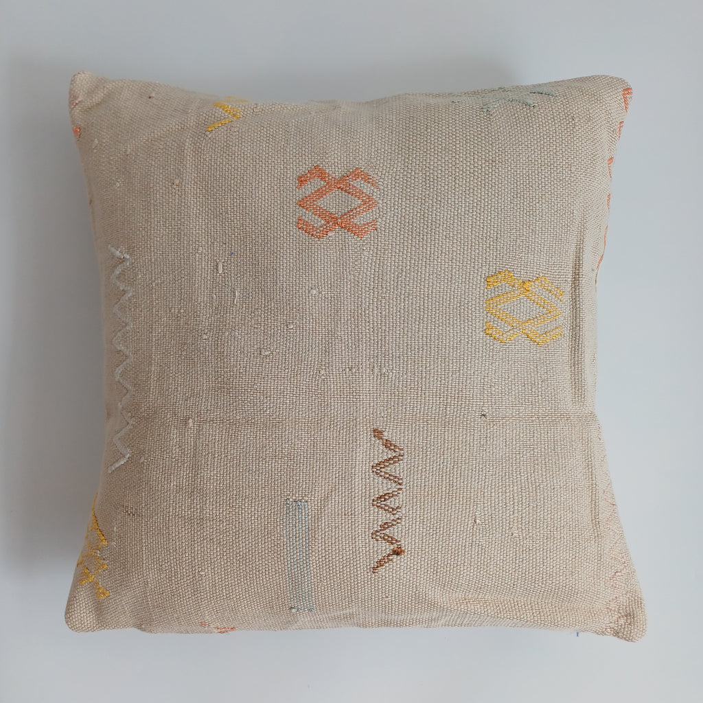 Moroccan Handmade Oatmeal Cactus Silk Cushion Cover 16''x16'' / 40x40 CM