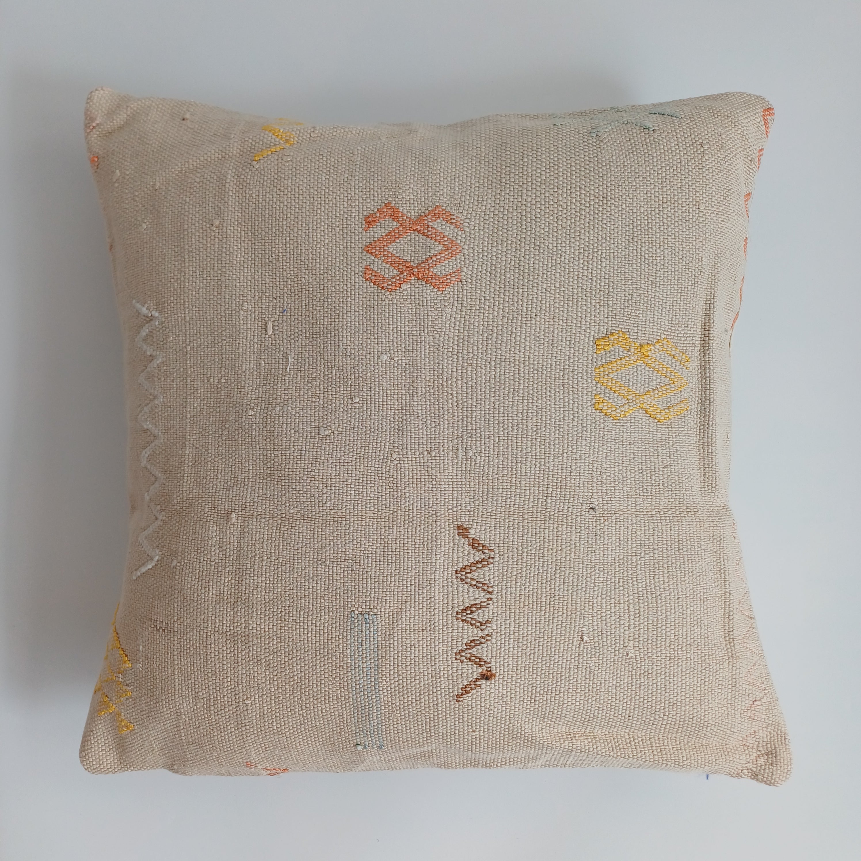 Moroccan Handmade Oatmeal Cactus Silk Cushion Cover 16''x16'' / 40x40 CM