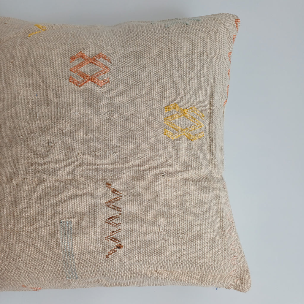 Moroccan Handmade Oatmeal Cactus Silk Cushion Cover 16''x16'' / 40x40 CM