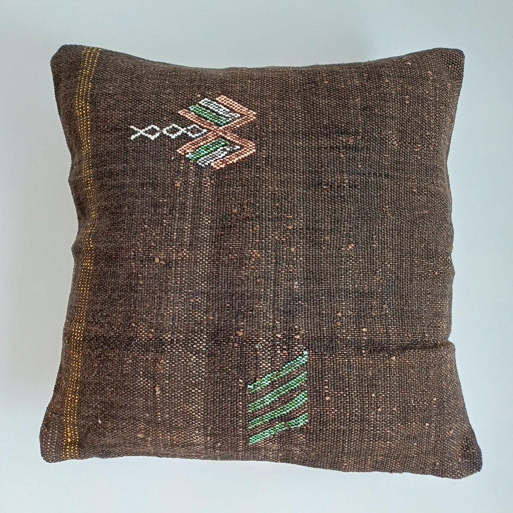Moroccan Handmade Brown Cactus Silk Cushion Cover 16''x16'' / 40x40 CM