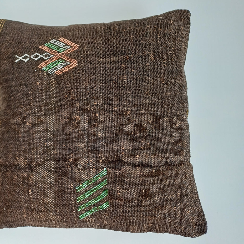 Moroccan Handmade Brown Cactus Silk Cushion Cover 16''x16'' / 40x40 CM