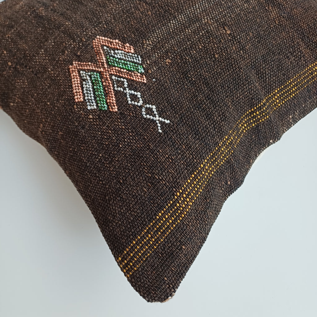 Moroccan Handmade Brown Cactus Silk Cushion Cover 16''x16'' / 40x40 CM