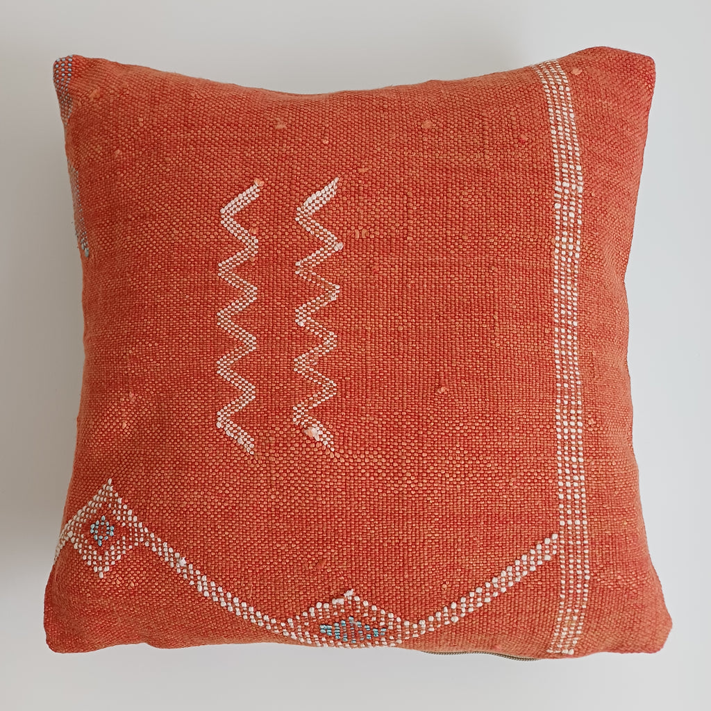 Moroccan Handmade Red Cactus Silk Cushion Cover 16''x16'' / 40x40 CM