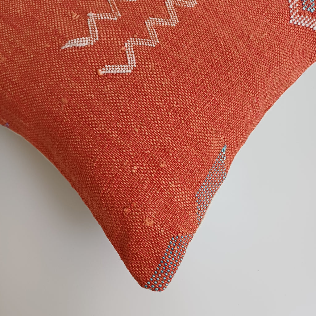 Moroccan Handmade Red Cactus Silk Cushion Cover 16''x16'' / 40x40 CM