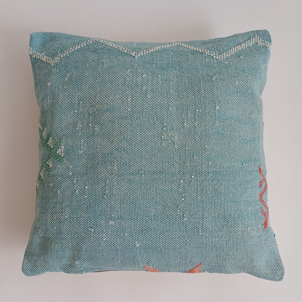 Moroccan Handmade Teal Blue Cactus Silk Cushion Cover 16''x16'' / 40x40 CM