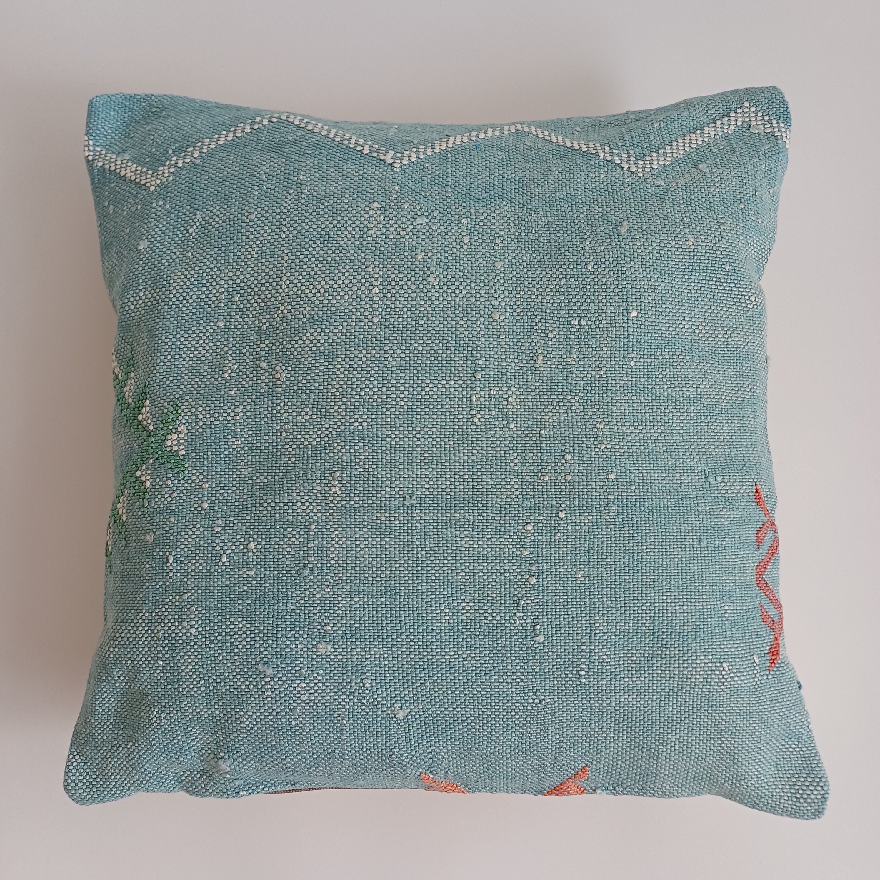 Moroccan Handmade Teal Blue Cactus Silk Cushion Cover 16''x16'' / 40x40 CM