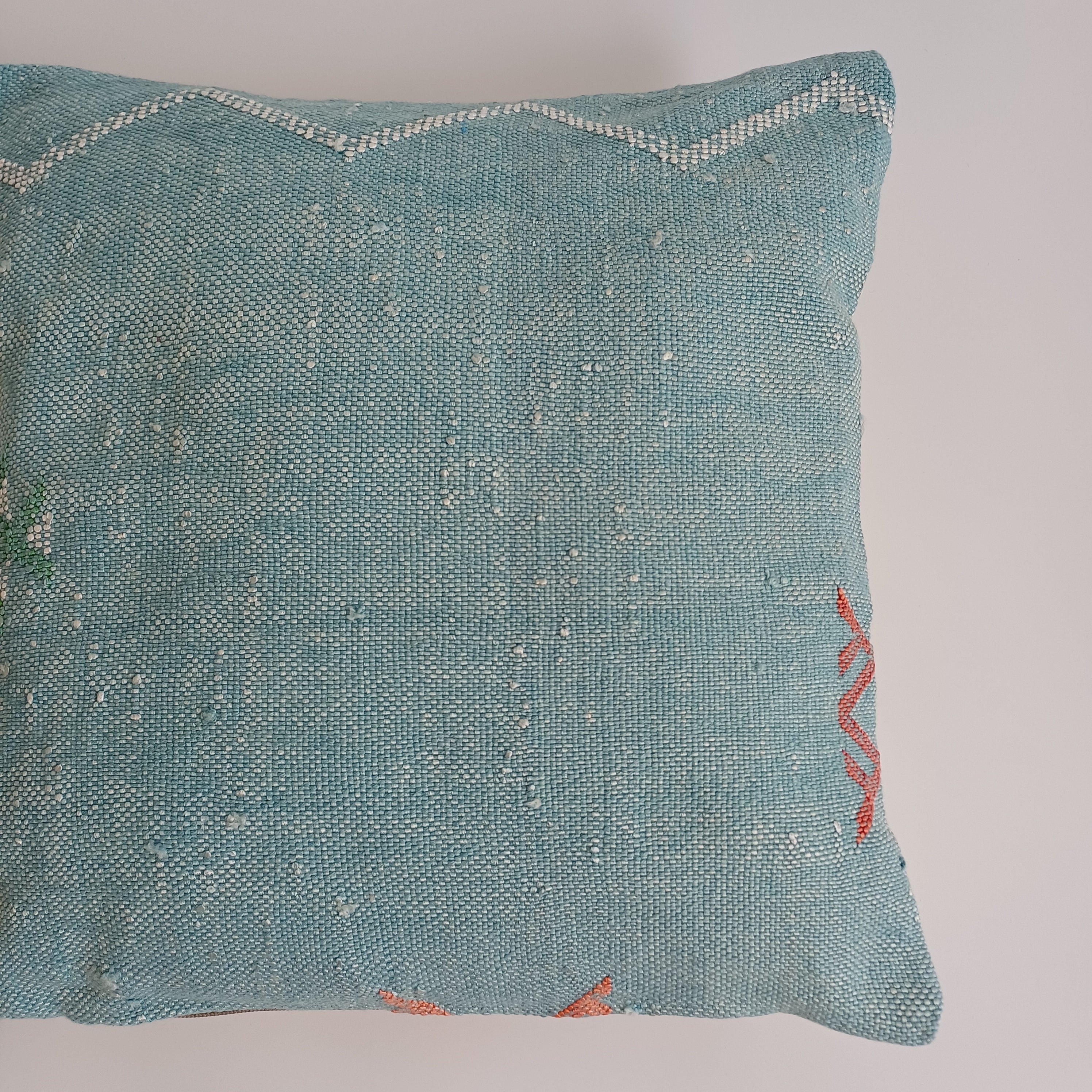 Moroccan Handmade Teal Blue Cactus Silk Cushion Cover 16''x16'' / 40x40 CM
