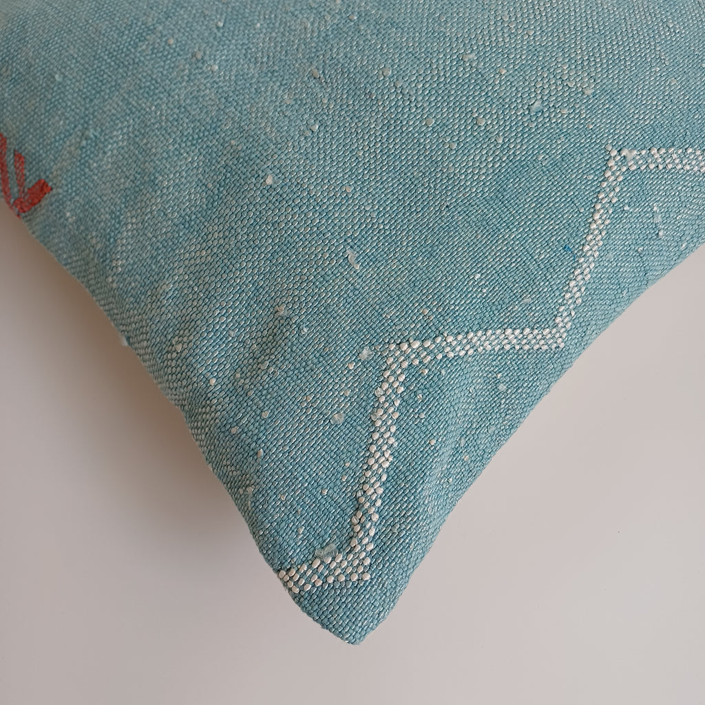 Moroccan Handmade Teal Blue Cactus Silk Cushion Cover 16''x16'' / 40x40 CM