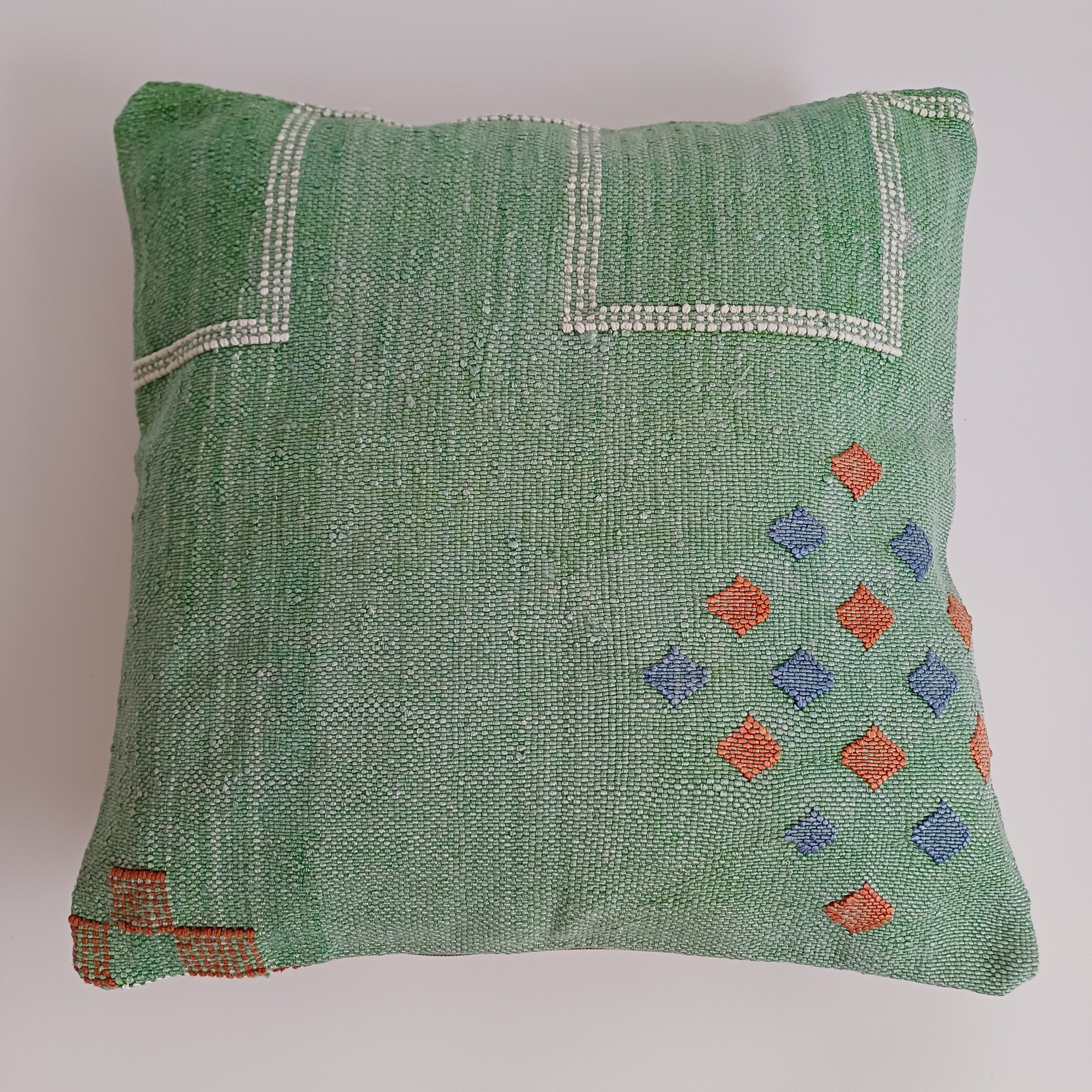 Moroccan Handmade Green Cactus Silk Cushion Cover 16''x16'' / 40x40 CM