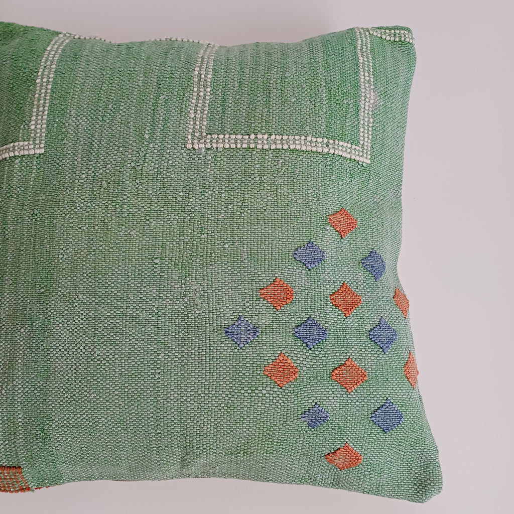 Moroccan Handmade Green Cactus Silk Cushion Cover 16''x16'' / 40x40 CM