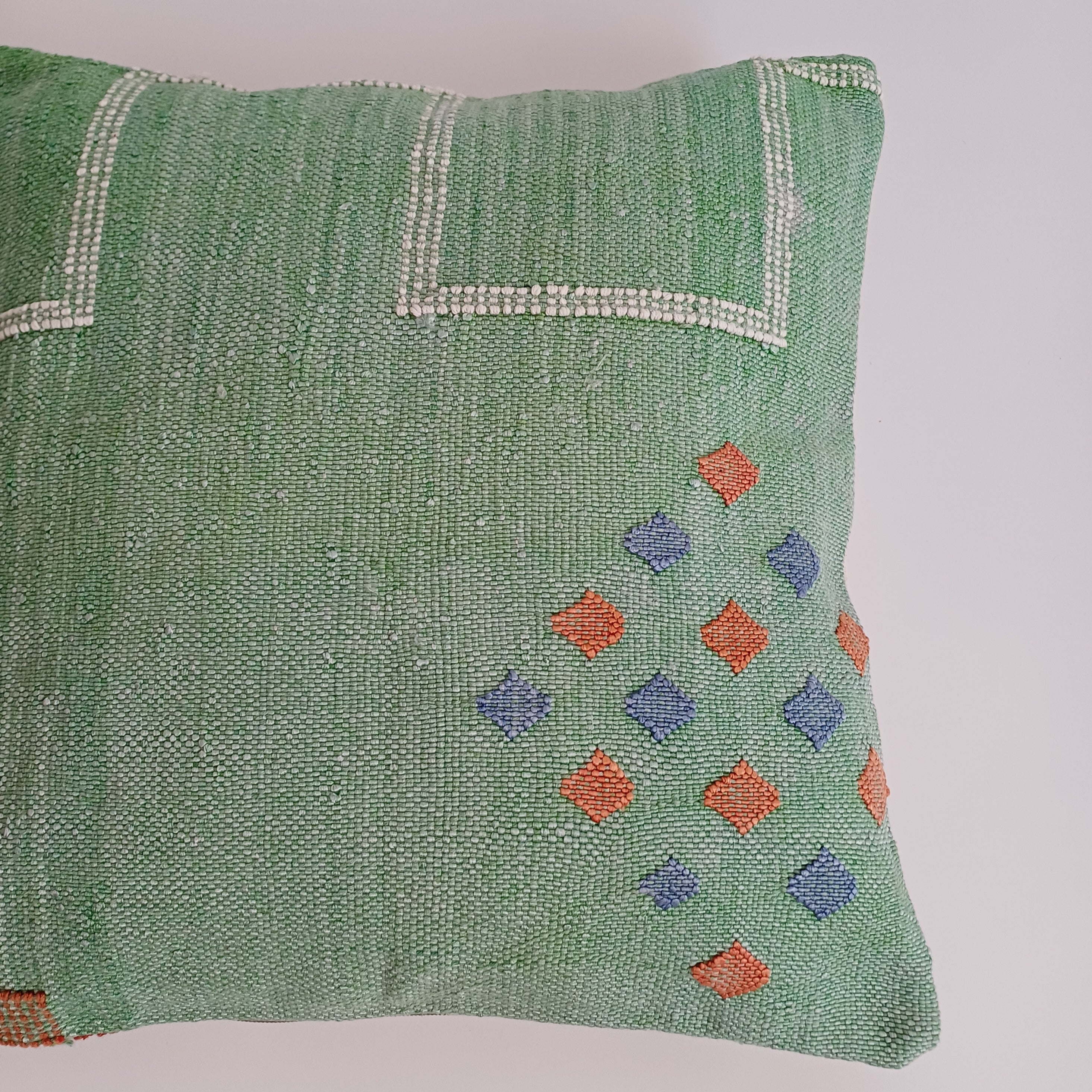 Moroccan Handmade Green Cactus Silk Cushion Cover 16''x16'' / 40x40 CM
