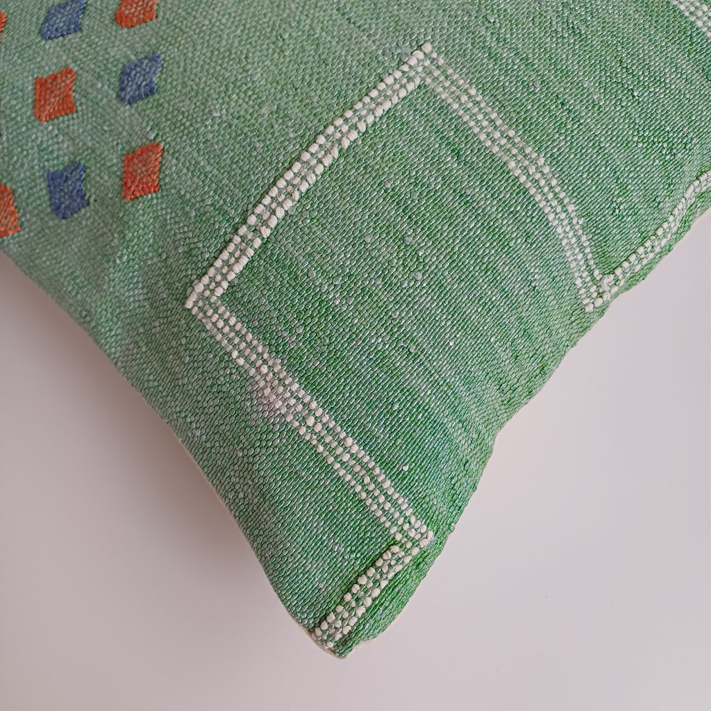 Moroccan Handmade Green Cactus Silk Cushion Cover 16''x16'' / 40x40 CM