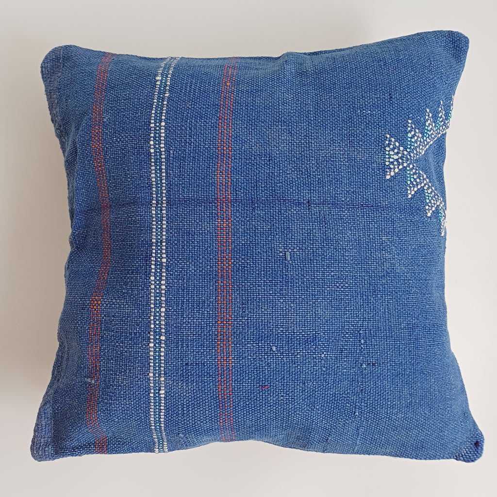 Moroccan Handmade Dark Blue Cactus Silk Cushion Cover 16''x16'' / 40x40 CM