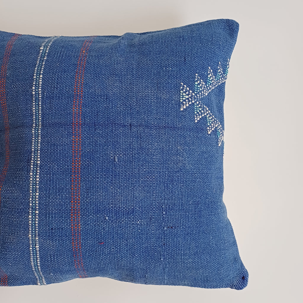 Moroccan Handmade Dark Blue Cactus Silk Cushion Cover 16''x16'' / 40x40 CM