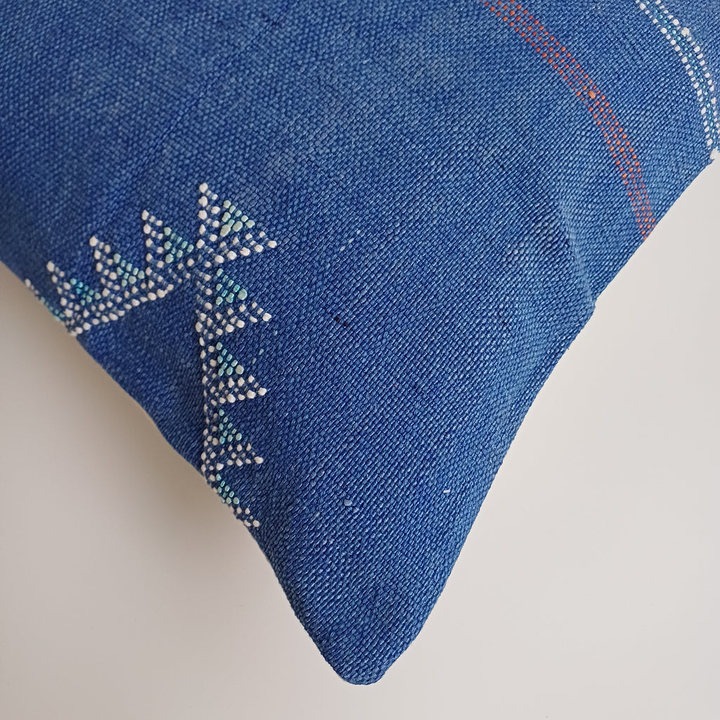 Moroccan Handmade Dark Blue Cactus Silk Cushion Cover 16''x16'' / 40x40 CM