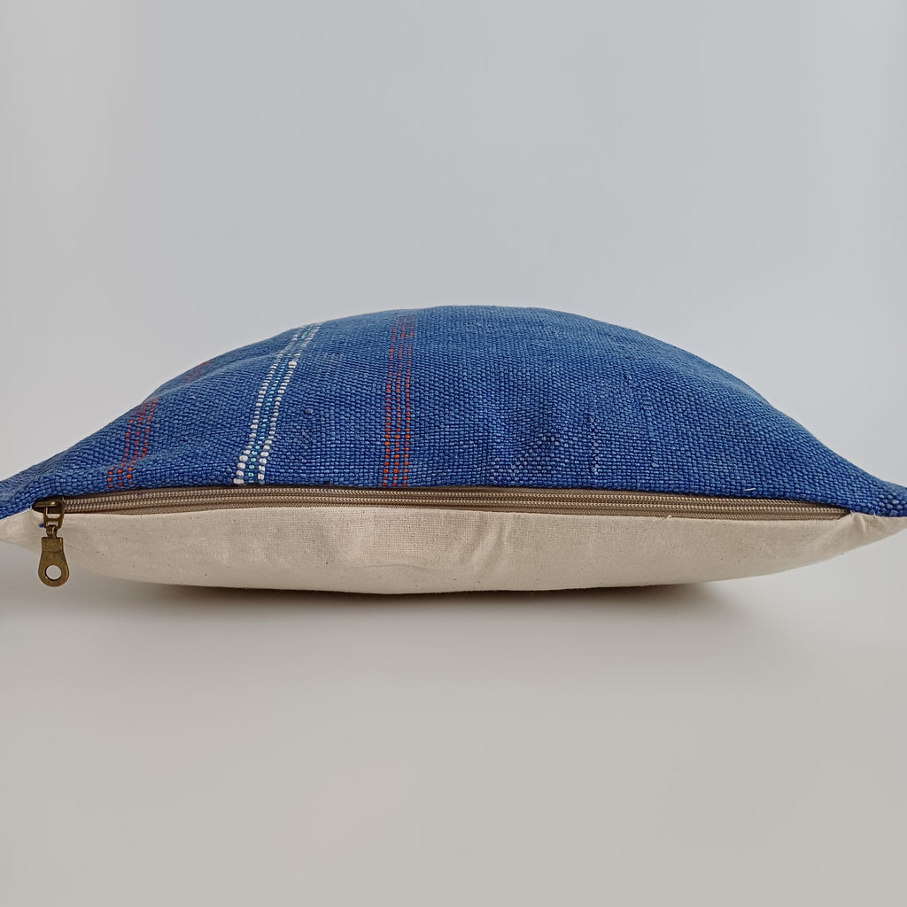 Moroccan Handmade Dark Blue Cactus Silk Cushion Cover 16''x16'' / 40x40 CM
