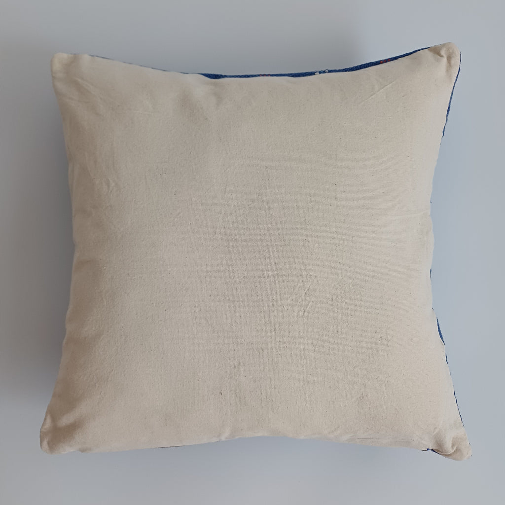 Moroccan Handmade Dark Blue Cactus Silk Cushion Cover 16''x16'' / 40x40 CM