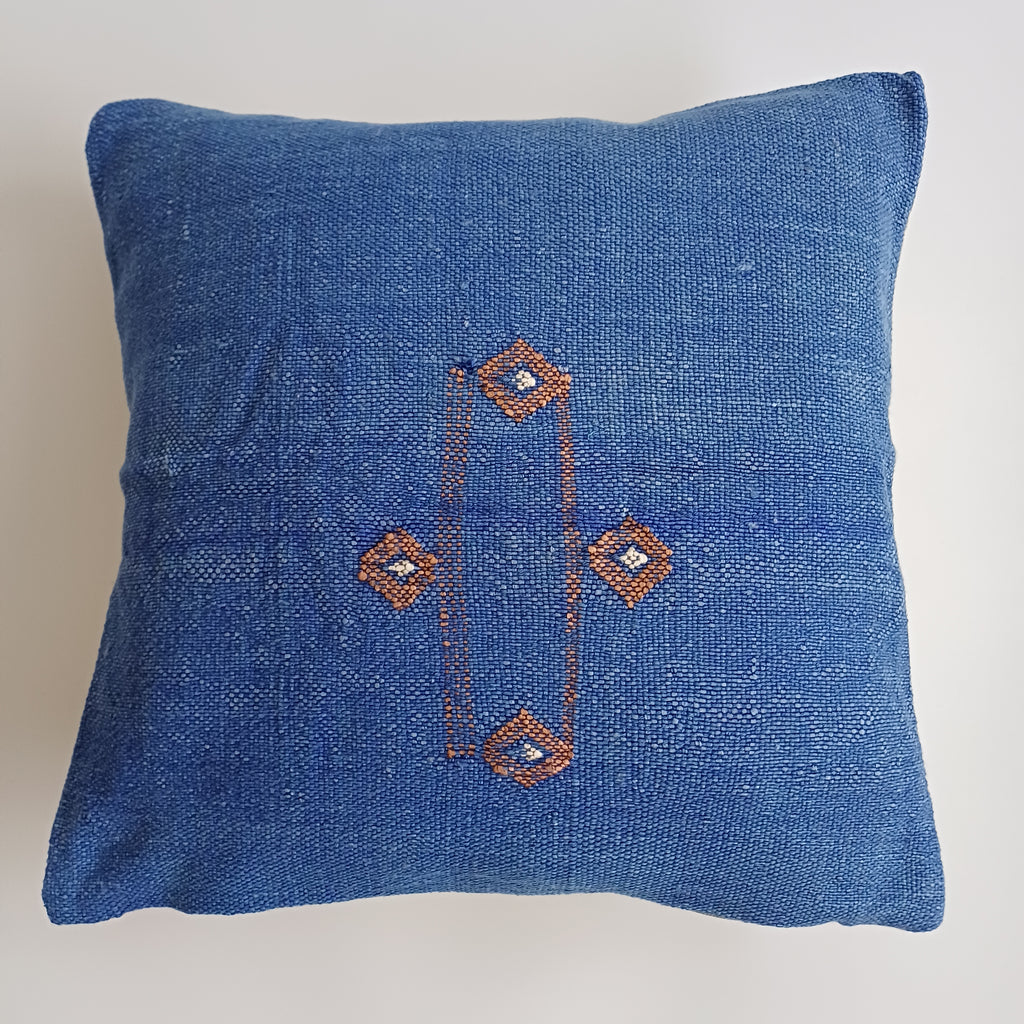 Moroccan Handmade Dark Blue Cactus Silk Cushion Cover 16''x16'' / 40x40 CM