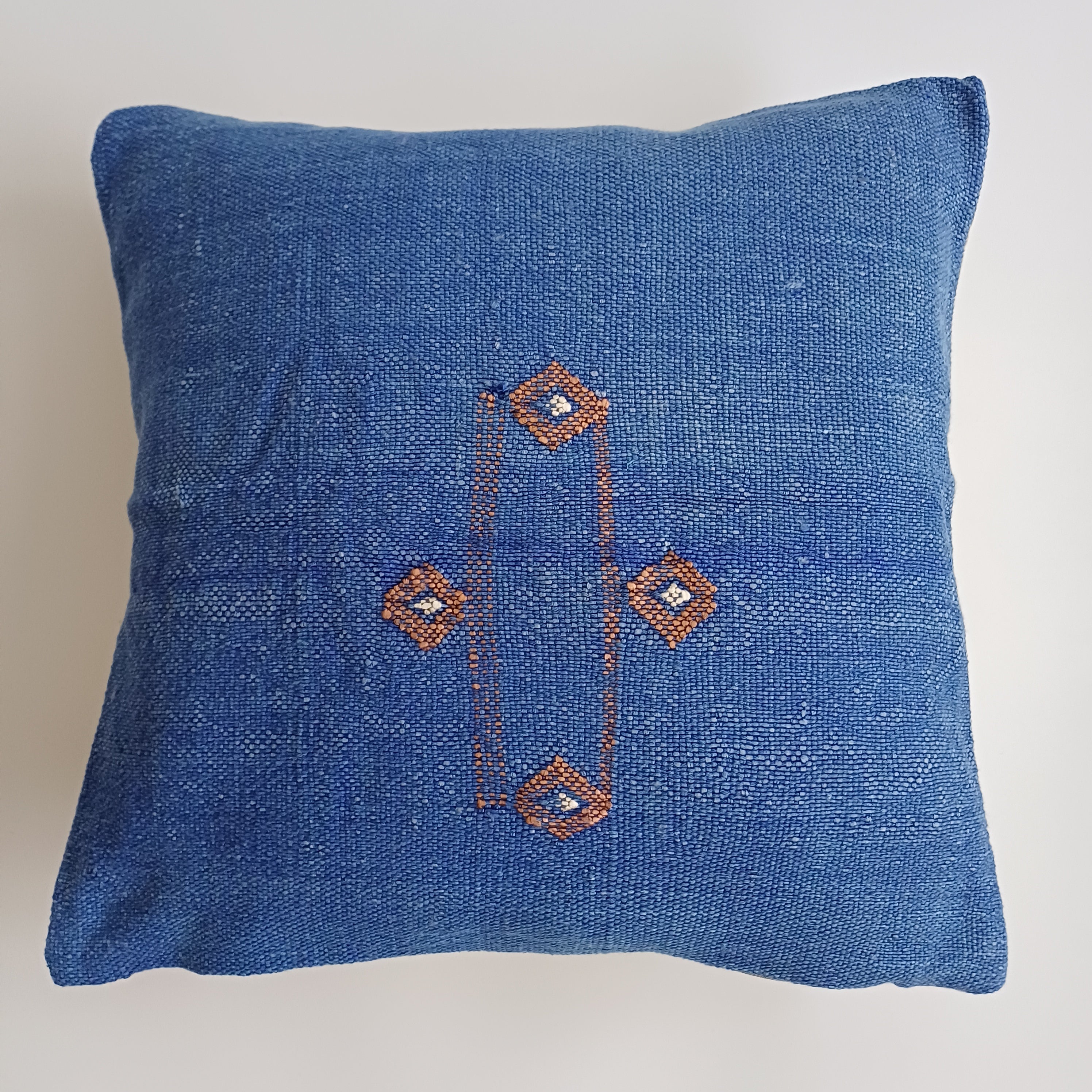 Moroccan Handmade Dark Blue Cactus Silk Cushion Cover 16''x16'' / 40x40 CM